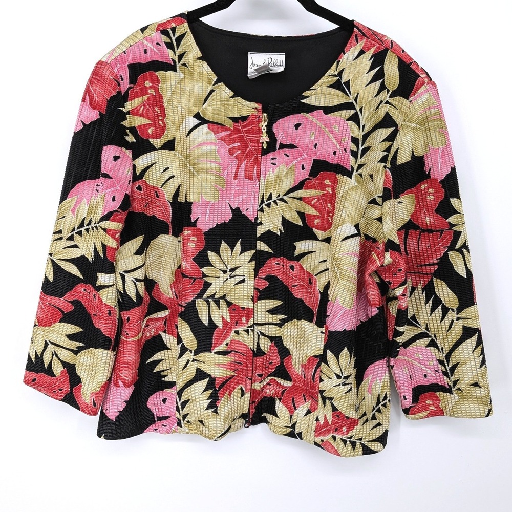 Joseph Ribkoff Vintage Jacket Women 18 Pink Red Tropical Floral Textured Cruise